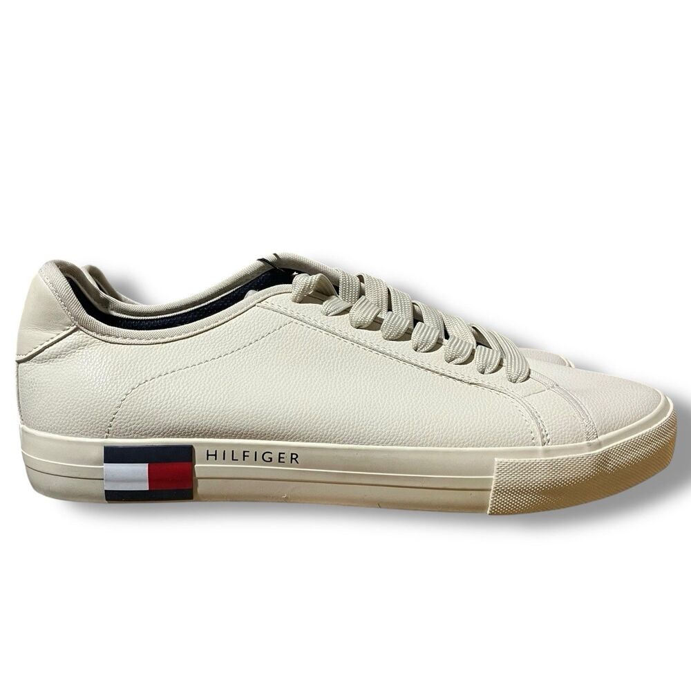Tommy Hilfiger Sneakers Mens 9 Cream Raspy Lace Upβ Casual Logo Flag Preppy NEW